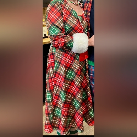 Plaid Red and Green Dress with Belt Christmas Party - Picture 6 of 6